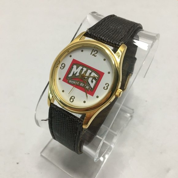 Vintage Mug Rootbeer Promotional Watch Gold Tone Leather Band - Picture 3 of 12